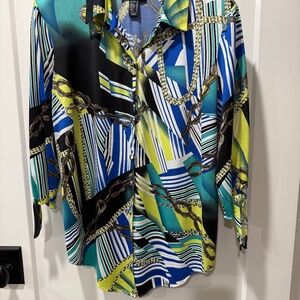 Frank Lymon multi colored polyester tie sleeve shirt size 12